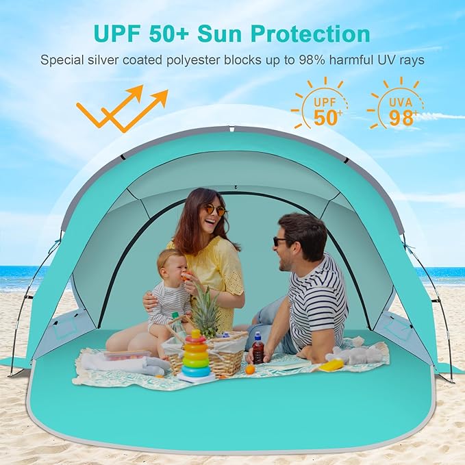 Gorich Beach Tent Sun Shelter with UPF50+ UV Protection for 1-2/3/4-5/6-7 Person Lightweight &amp Portable Beach Shade Canopy with 2 Zippered Doors Easy Setup Family Beach Umbrella