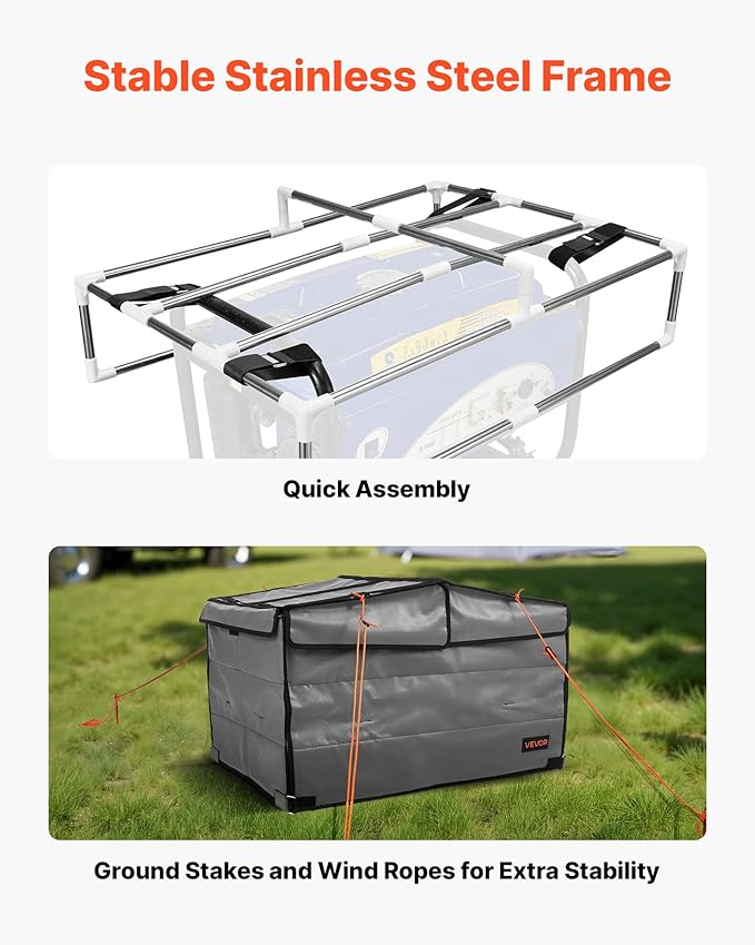VEVOR Generator Running Cover 34 x 26 x 21 Inch Waterproof Universal for Most Generators 3500-12000 Watt Generator Tent while running with Heavy Duty Thicken 420D Oxford Fabric Grey