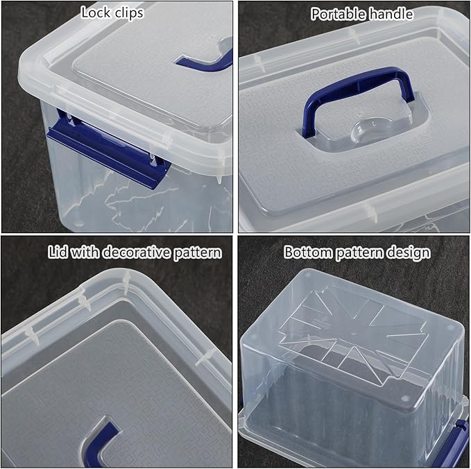 12 Liter Lidded Storage Bin with Handle Latching Storage Box Plastic Clear Tote Bin Set of 1