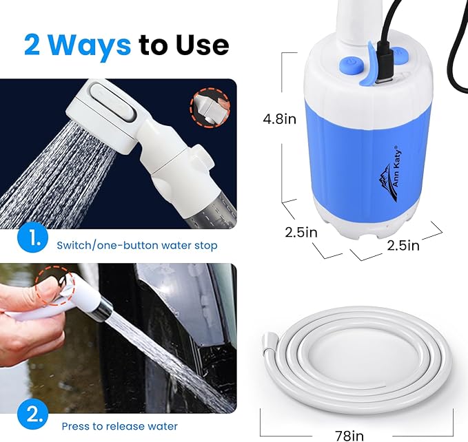Portable Camping Shower Outdoor Camp Shower PumpUpgrade Rechargeable Electric Shower Pump with Intelligent Digital Display Multiple Spray Modes for Camping Hiking TravelingRV