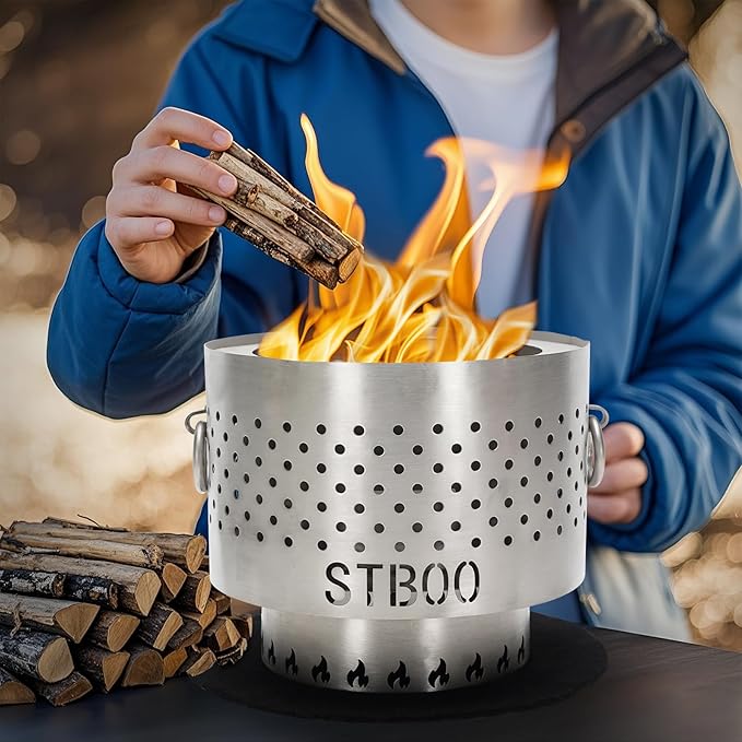 Tabletop Fire Pit with Ash Tray - Low Smoke Pellet Portable Table Top Firepit | Indoor&ampOutdoor Mini Personal Fireplace with Travel Bag | Small Smores Firepit for Patio CampingPorch7.8inch Stain