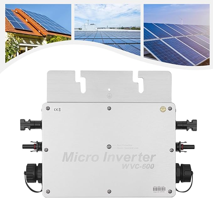 Solar Grid Tie Micro Inverter 600W 120V Waterproof Inverters Solar Powered Reversing Converter Aluminium Alloy Inverters w/AC Connection Cable for Schools Power Stations Homes