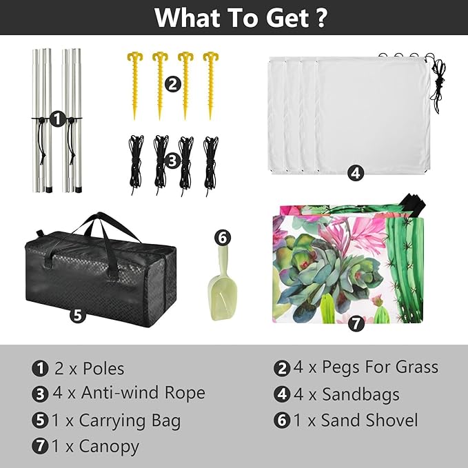 Beach Canopy with Windproof Ropes &amp Sandbags Beach Tent Sun Shade Sun Shelter for Camping Trips Fishing Backyard Fun or Picnics Cactus