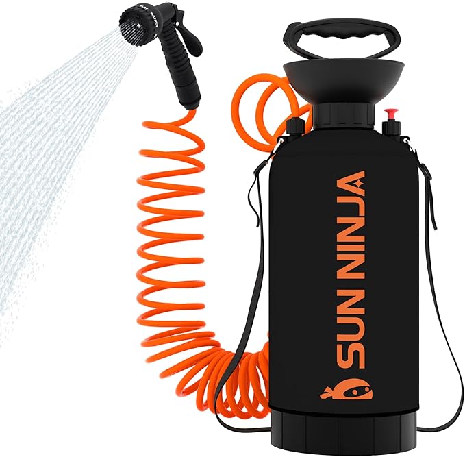 SUN NINJA Portable Shower Bundle with Wetsuit Changing Mat Outdoor Cleaning Kit Versatile for Beach Camping Boat