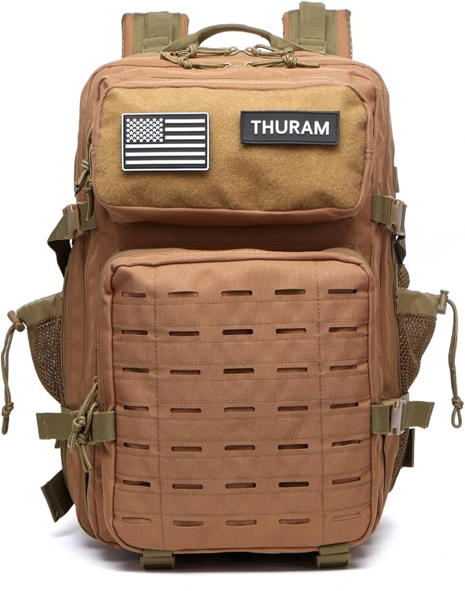 50L Tactical Military Backpack Waterproof Sturdy Bag for Hiking Camping Fishing Gym Backpack with Bottle Holder (Khaki)
