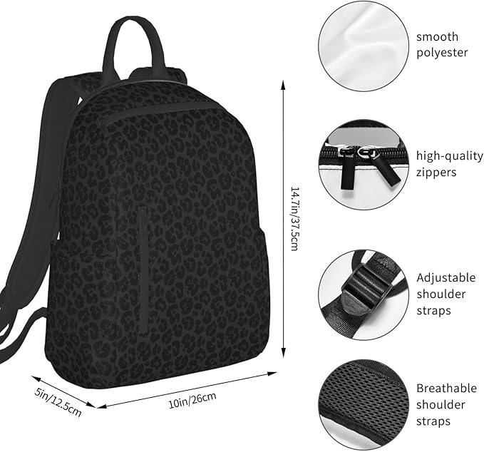 Dark Gray Black Leopard Cheetah Print Laptop Backpack Waterproof Book Bags Multipurpose Laptop Backpack for Hiking Camping College