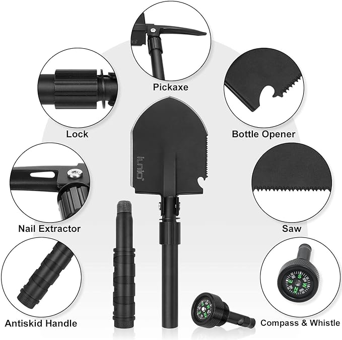 iunio Camping ShovelShovel Folding Portable Multitool Foldable Entrenching Tool Collapsible Spade for Backpacking Trenching Hiking Survival Car Emergency