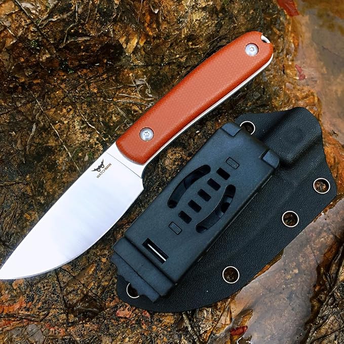 Watchman W205D EDC Fixed Blade Knife 14C28N Blade Steel Micarta Handle with Kydex Sheaths for Outdoor Activities Camping Brown