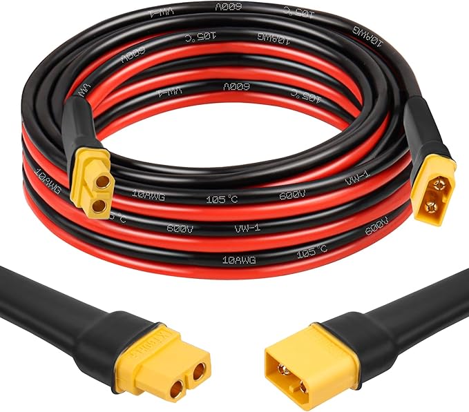 MOOKEERF 10FT XT60 Extension Cable - 10AWG with Male to Female Connector for Portable Power Station Solar Panel RC Battery