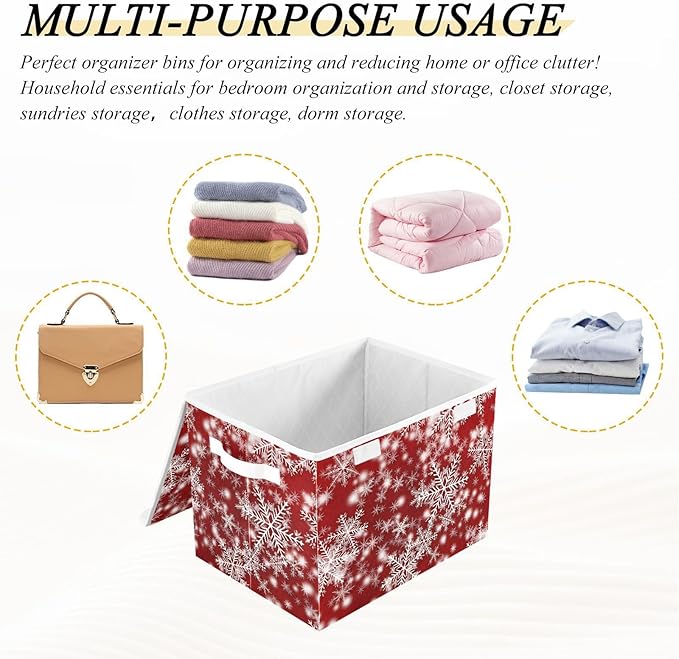 senya Christmas Baskets Collapsible Storage Bins with Lids Christmas Background with Snowflakes Red Storage Boxes Clothes Baskets for Organizing