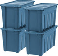 IRIS USA 31 Gallon Eco-Friendly Heavy Duty Storage Totes with Easy-Grip Handles 4 Pack - Large Bins with Lids Garage Organizing Tubs Durable Stackable Utility Containers Made in USA - Navy