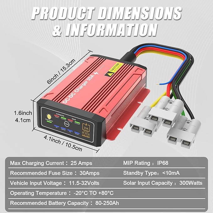 Waterproof DCDC Charger with MPPT for 12V 25A LiFePO4 Lead-Acid SLA Gel AGM Cal DC to DC Battery Charger with Anderson