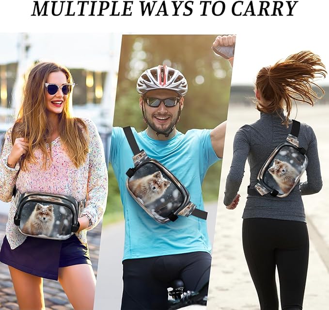 Cute Fox Snow Waterproof Fanny Pack for Women Men Adjustable Waist Bag with Double Zipper Pockets Lightweight Square Hip Pack for Running Travel Hiking Workout Cycling