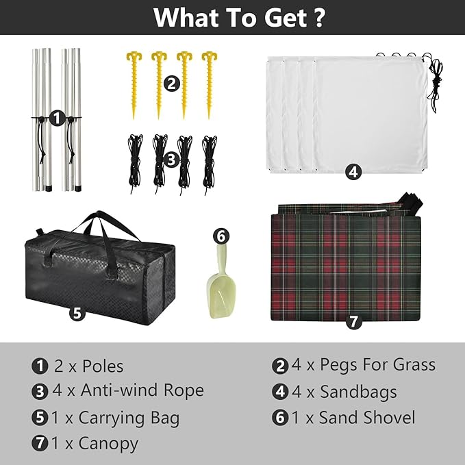 ALAZA Green and Red Tartan Plaid Beach Tent Sun Shelter UPF50+ Protection Beach Shade Canopy w/ 4 Sandbags for Outdoor Camping Fishing Backyard Fun Picnic 10x9 ft