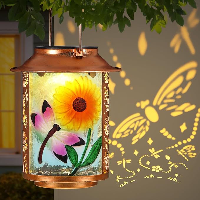 Dragonfly Solar Lanterns Outdoor WaterproofBirthday Gifts for Women Mom Grandma Garden DecorHanging Solar Lights Wall Mount Decorations for YardFront PorchPatioLawn Pathway Landscape