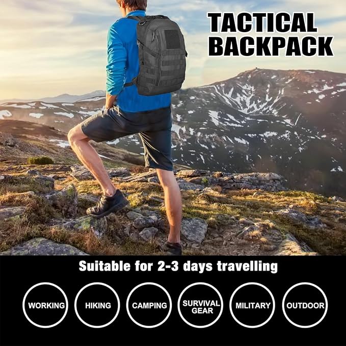 Small Tactical Backpack 12L Molle Bag Rucksack Army Daypack Military Daypack for OutdoorHiking (Black)