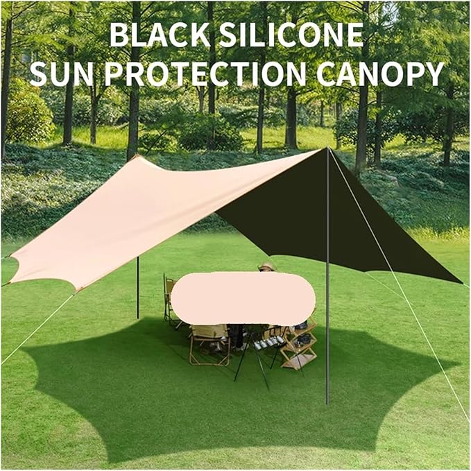 1 Apricot-Colored Black Canopy Camping Tent Outdoor Gear for Beach Park and Wilderness Sunshade and Rainproof Shelter(23 Square Meters)