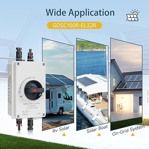 32A DC1200V Solar Disconnect Isolator SwitchSolar Panel Disconnect Switch with IP66 Waterproof Enclosure and Connector PV for Solar Power Off/On Grid Systems RV