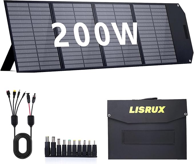 200W Portable Solar Panel Foldable Solar Panel Power Backup Solar Charger for Power Station Generator IP67 Waterproof 200 Watt Solar Panels for Camping RV Power Blackout
