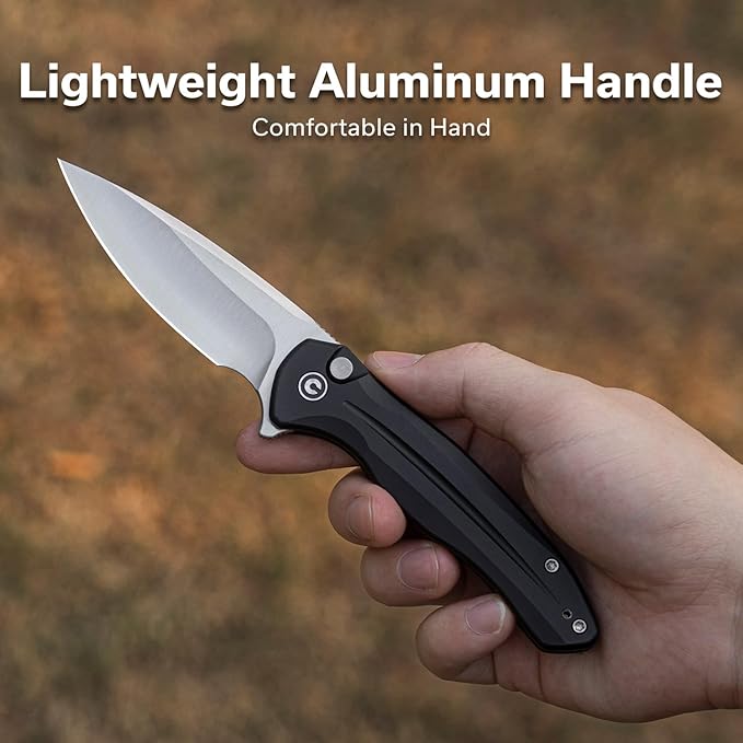 CIVIVI Kitefin EDC Pocket Knife 3.22“ 14C28N Drop Point Blade Folding Knife Aluminum Handle with Reversible Clip for Camping Hiking Hunting C24091-1 Black