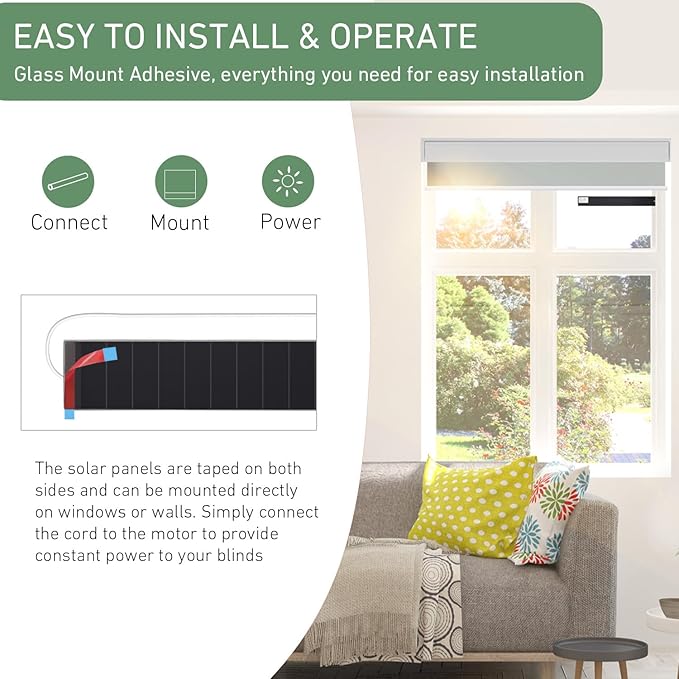 Solar Panel Charger for Motorized Blinds - 11V 3.5W Ll-ion Shade Solar Charger - Dual Connector(DC3.5 * 1.35mm &amp DC5.5 * 2.1mm) - Compatible with DC7.4V Battery Motors - Not for 5V Devices
