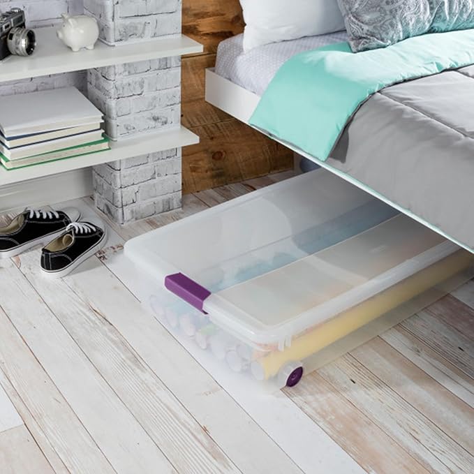 Sterilite 16-Pack 60 Quart ClearView Latch Box Wheeled Underbed Organizer Bins with Latching Lids - Clear Plastic Organization Containers for Closet Bedroom Shelving Units and Everyday Home Storage