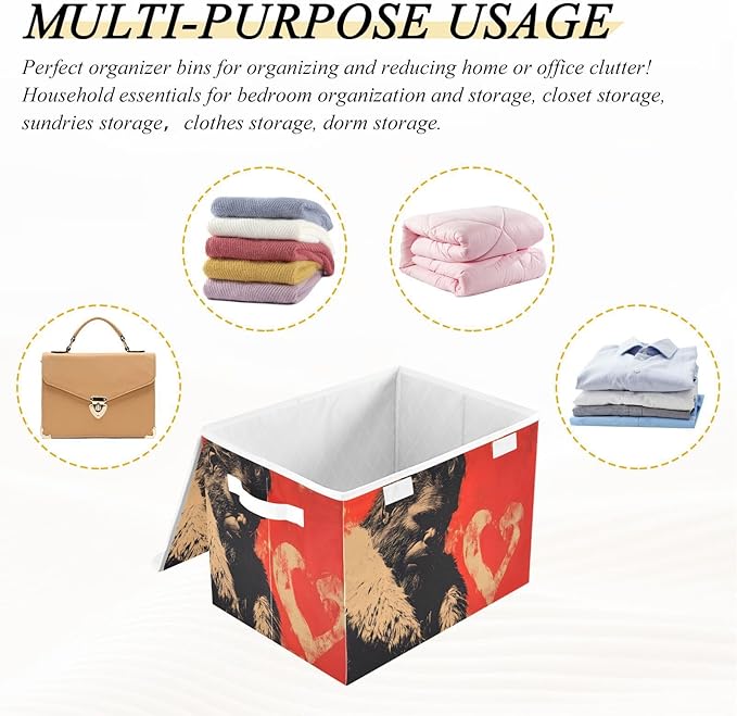 AIXIWAWA Lidded Storage Cube (Sasquatch Valentine) Fabric Foldable Closet Bins with Flip Lid and Handles Organizer Basket Container 16.5 x 12.6 x 11.8 IN