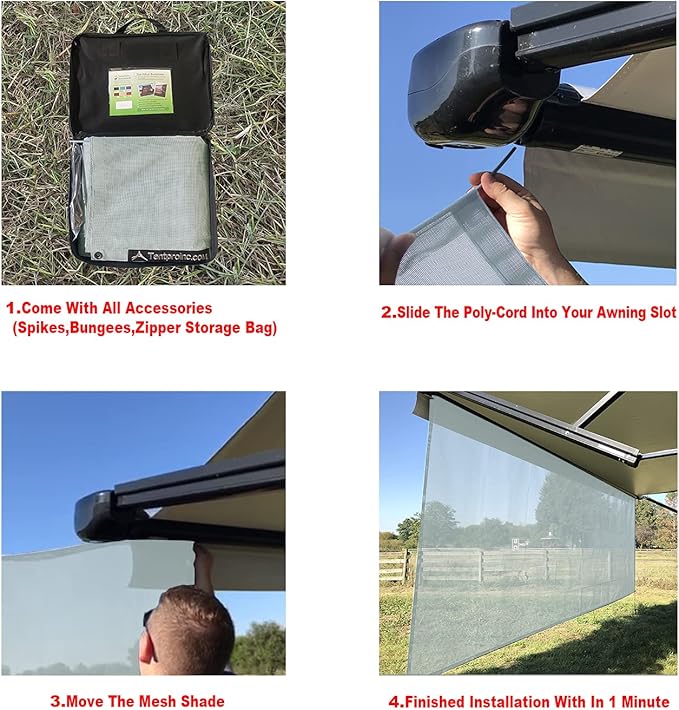 Tentproinc RV Awning Sun Shade Screen 8' X 11' 3'' (Fit for 12' Awning) Mesh Screen for Camper Trailer Awning Sunshade Sunscreen UV Blocker Shadescreen - 3 Year Warranty (Gray)