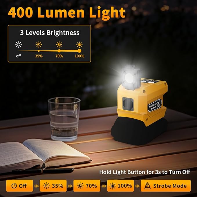 2 Pack Kzreect 220W Power Inverter Compatible with DeWalt 20V/18V Batteries (Battery Not Included) DC to 110V AC Converter with 1 AC Outlet USB-C Dual USB-A &amp 400LM LED Light for Camping Emerg