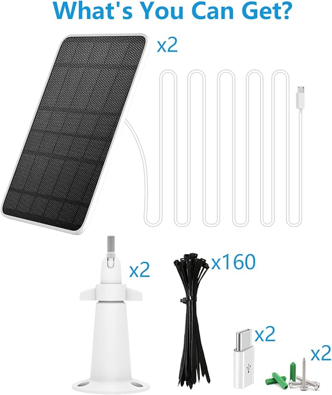 Solar Panel Charger Compatible with Eufycam 3/3C/2C/2C Pro/E40/E20/2/2 Pro/E/L20/L40/Solo/SoloCam Spotlight 5W Solar Panel for Eufy Camera Micro USB &amp USB-C Port 9.8ft Cable P65 Waterproof 2
