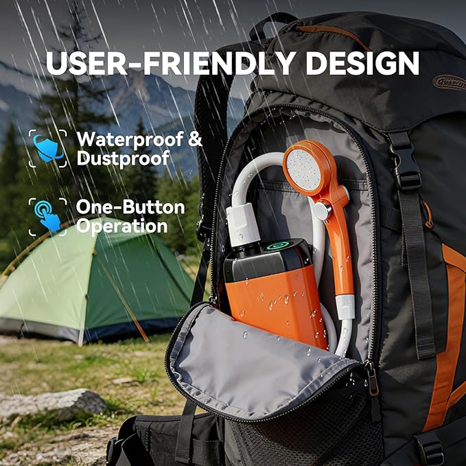 Camping Shower with Heater Portable – 6000mAh Rechargeable Hot Water Shower Pump with LED Display 3 Spray Modes for Outdoor Camping RV Pet Bath Car Wash Travel
