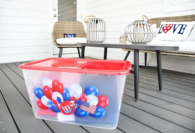 58 QT Stackable Plastic Storage Bins with Lids 4-Pack Large Clear Storage Bins for Organizing Garage Closet Durable Nestable Containers Made in USA