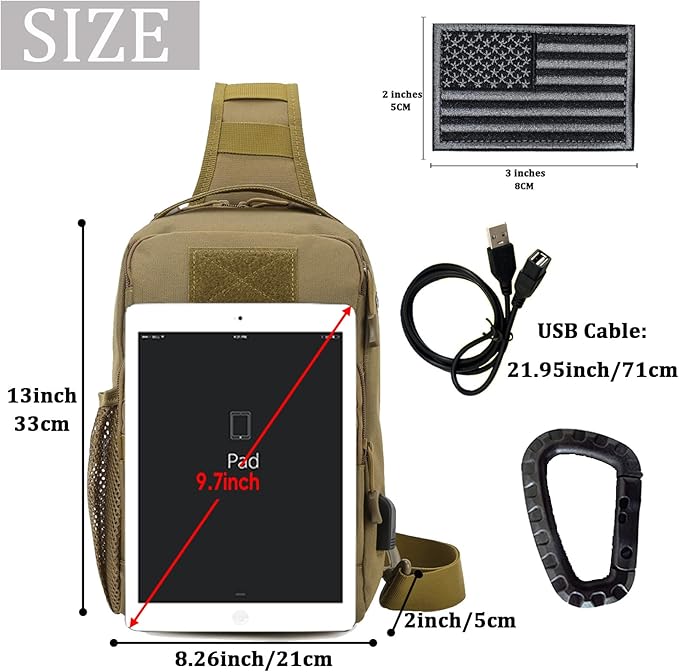 Valinov Tactical Shoulder BagMolle Shoulder BackpacksMilitary Sling Daypack Backpack with USB Charging port