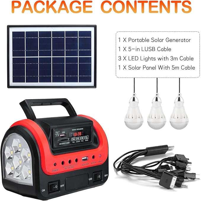 Solar GeneratorPortable Power Station with Solar Panel IncludedLiFePO4 Battery Mini Portable Generator with DC/USB OutletsQuiet Generators LED Flashlight for Home Use Camping(Red)