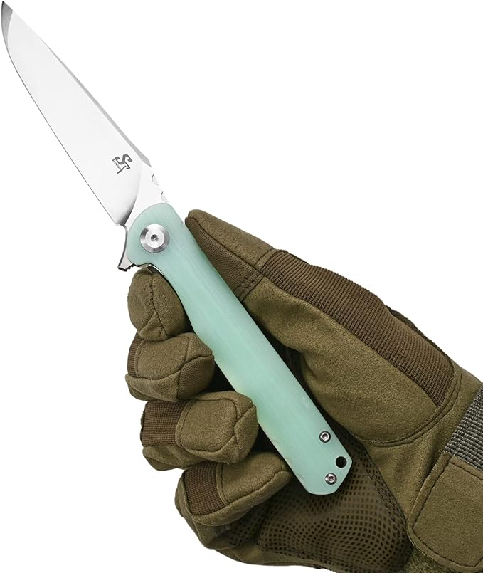 Sitivien ST101 Folding Knife D2 Steel Blade+G10 Handle Tool Knife EDC Pocket Knife for Outdoor Camping Hunting Survival (Jade) Turquoise