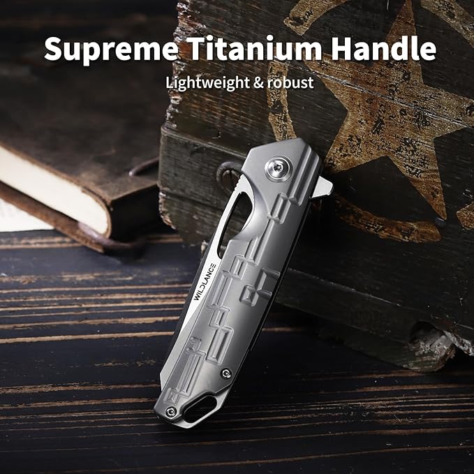 Folding Pocket Knife for Men 3.3 D2 Steel Blade Titanium Handle Frame Lock Folding Knife with Clip for Everyday Carry Outdoor Use PK-01