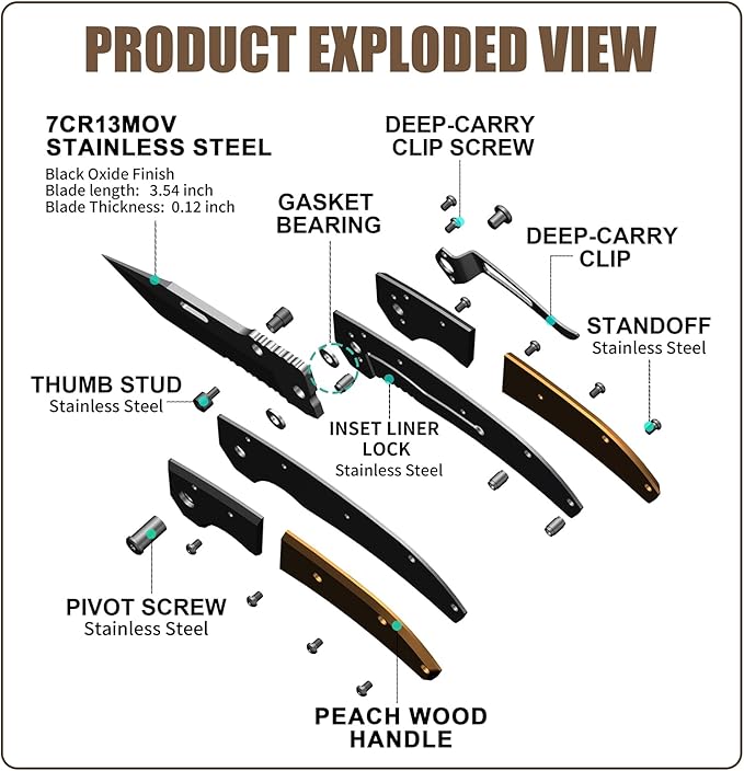 Vickay Pocket Knife Folding Knife with Clip - 3.54″ Black Serrated Steel Blade Wood Handle EDC Knife for Men &amp Women Outdoor Camping Tactical Hunting Hiking Survival - Father’s Day Gift