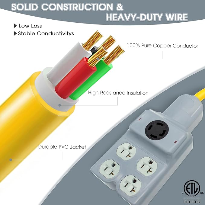 240V to 120V Adapter Generator Plug NEMA L14-30P to L14-30R and 4 Port 5-20R/5-15R 4 Prong Twist Lock 30 Amp Male Plug to Female Receptacle for RV Workshop Outdoor Activity (Gray)