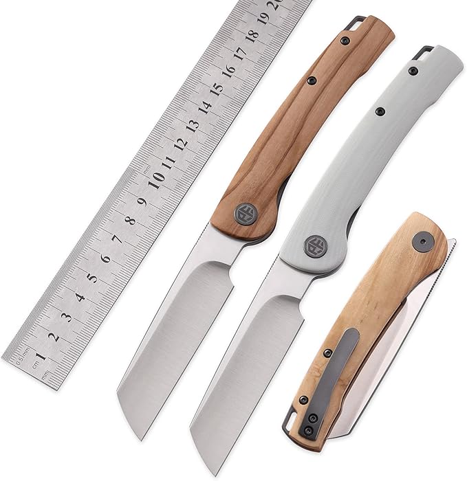 Petrified fish PFE04 Scholar3.7 154CM Satin Blade98.5g Olive Wood Handel Front Flipper Liner lock Folding knife (Olive Wood Handle)
