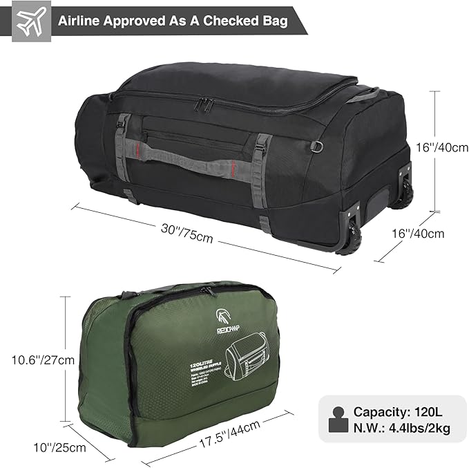 REDCAMP 85L/120L/140L Foldable Duffle Bag with Wheels Large Travel Duffel Bag