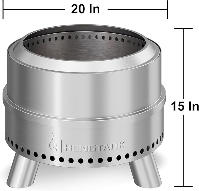 Smokeless Fire Pit with Waterproof Bag 20 Inch Stainless Steel Fire Pits for Outside Wood Burning Smokeless Firepit Outdoor Bonfire Removable Ash Pan Portable for Camping Backyard