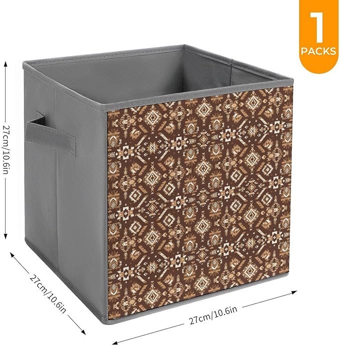 Space-Saving Fabric Storage Cubes Aztec Native American Southwestern Boho Brown Collapsible Baskets with Handles Stylish Storage Solution for Home