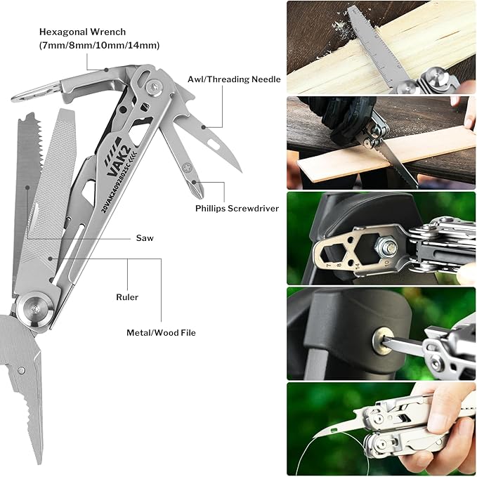Viperade VAK2 Multitool 20 In 1 Stainless Steel Multi Tool Pliers Pocket Knife with Self-Locking Foldable Heavy-duty Multitools with Scissors and Screwdriver Bits Set for Hiking Camping Repair