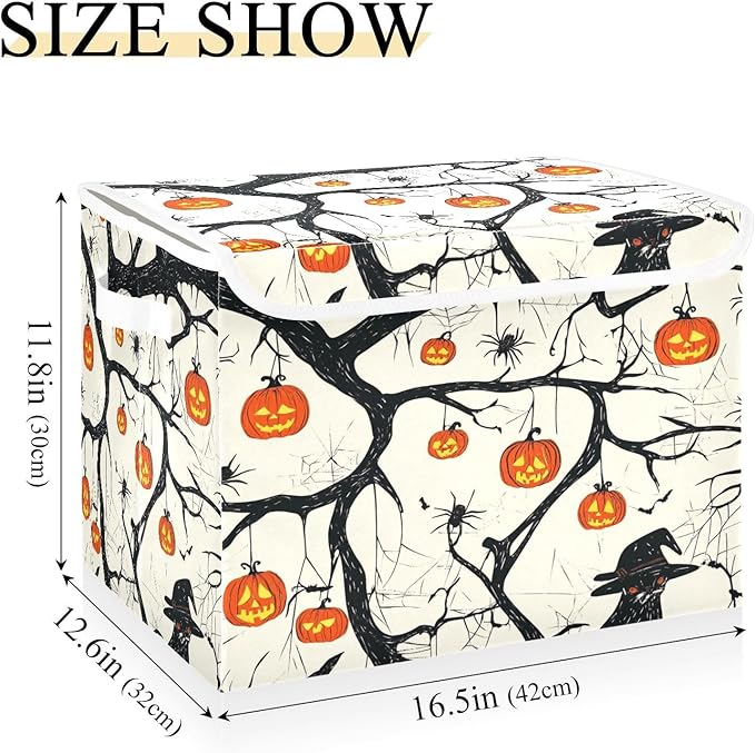 Pumpkin Spider Witch Collapsible Storage Bins with Lids Decorative Fabric Cubes Closet Organizer Basket Boxes Containers for Clothes Box Chest Folding Rec