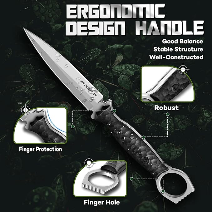 Moontay Fixed Blade Hunting Knife with K-Sheath Full Tang Survival Knife with G10 Handle High Carbon Stainless Camping Knives for Outdoor Bushcraft Cool Knives for Men Gift Idea for Men