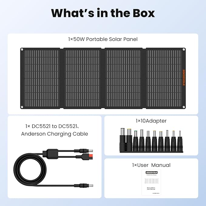 50W Portable Solar PanelsFoldable Solar Panel Charger IP68 Waterproof with USB-A and USB-C Ports DC 18V Output for Small Power Station Outdoor Camping RV Trip