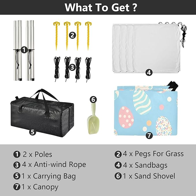 Easter Egg Beach Canopy Sun Shelter with Sandbags &amp Sand Shovel &amp Windproof Ropes - Portable 110x126 Beach Shade Beach Tent for Camping Picnics