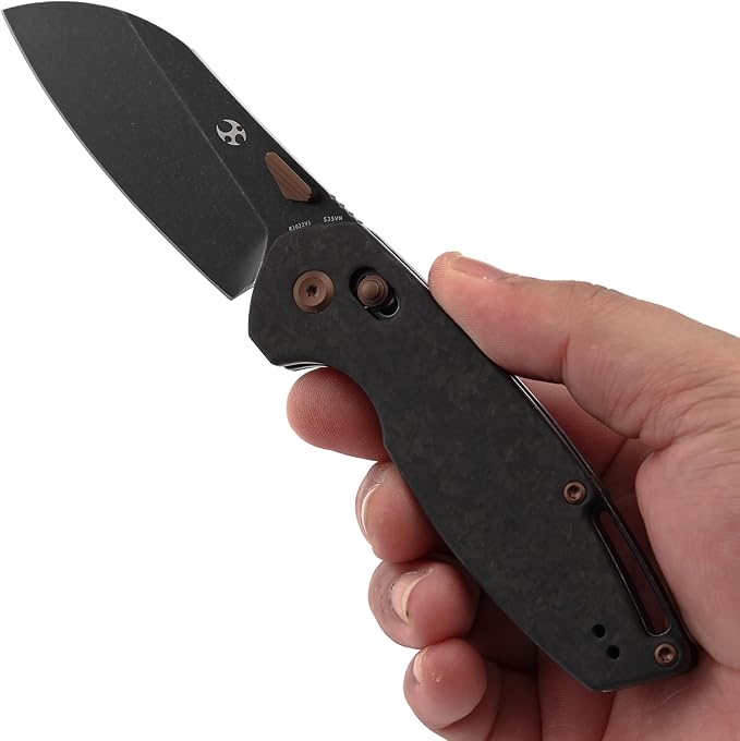 KANSEPT Model 6 Folding Knife 3.1'' Blackwash CPM S35VN Sharp Blade Shred Carbon Fiber Handle with Crossbar Lock Thumb Stud Pocket Clip for EDC Camping Hiking K1022V1