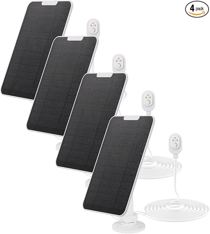 Solar Panel Charger for Arlo Pro 4/Ultra 2/Pro 3/Ultra/Pro 5S/Pro 3 Floodlight 5V 4W Camera Solar Panel with 9.8ft/3m Charging CableIP65 Waterproof Includes Adjustable Wall Mount4 Pack