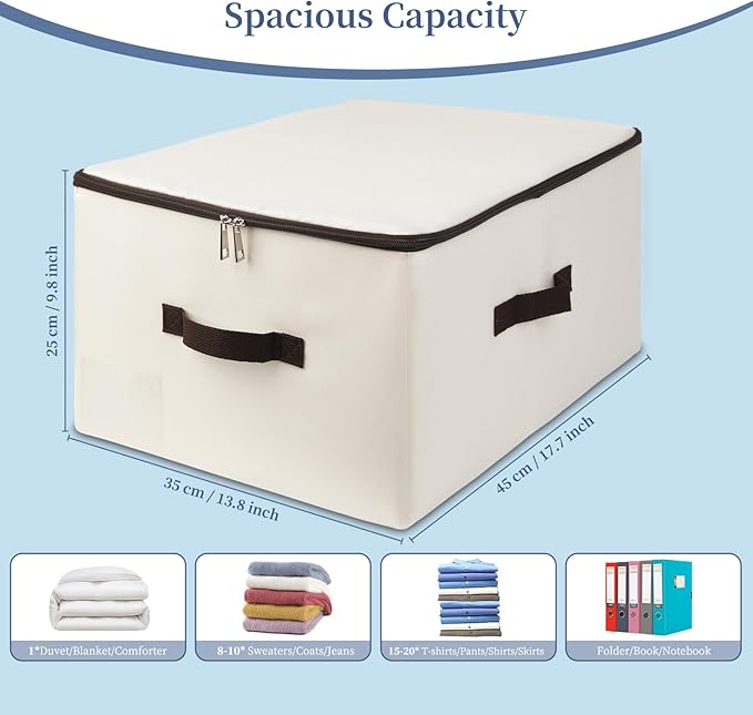 AMJ Fabric Storage Bin with Lid – Foldable for Clothes Blankets – Beige Storage Box – Wardrobe-Optimized &amp Breathable (Set of 3)